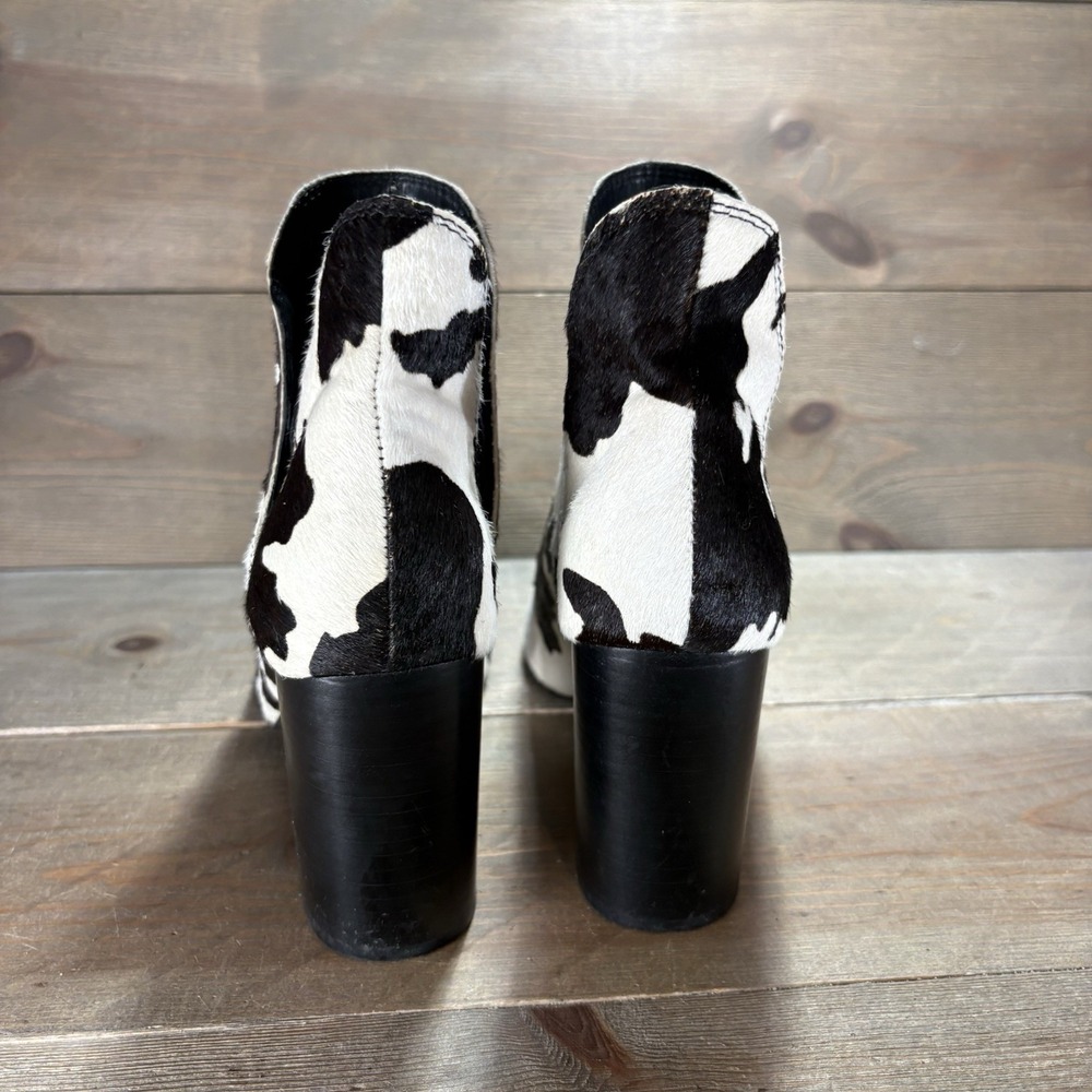 steve madden womens size 8.5 shoes black white cow print slip on ankle boots - Picture 5 of 11